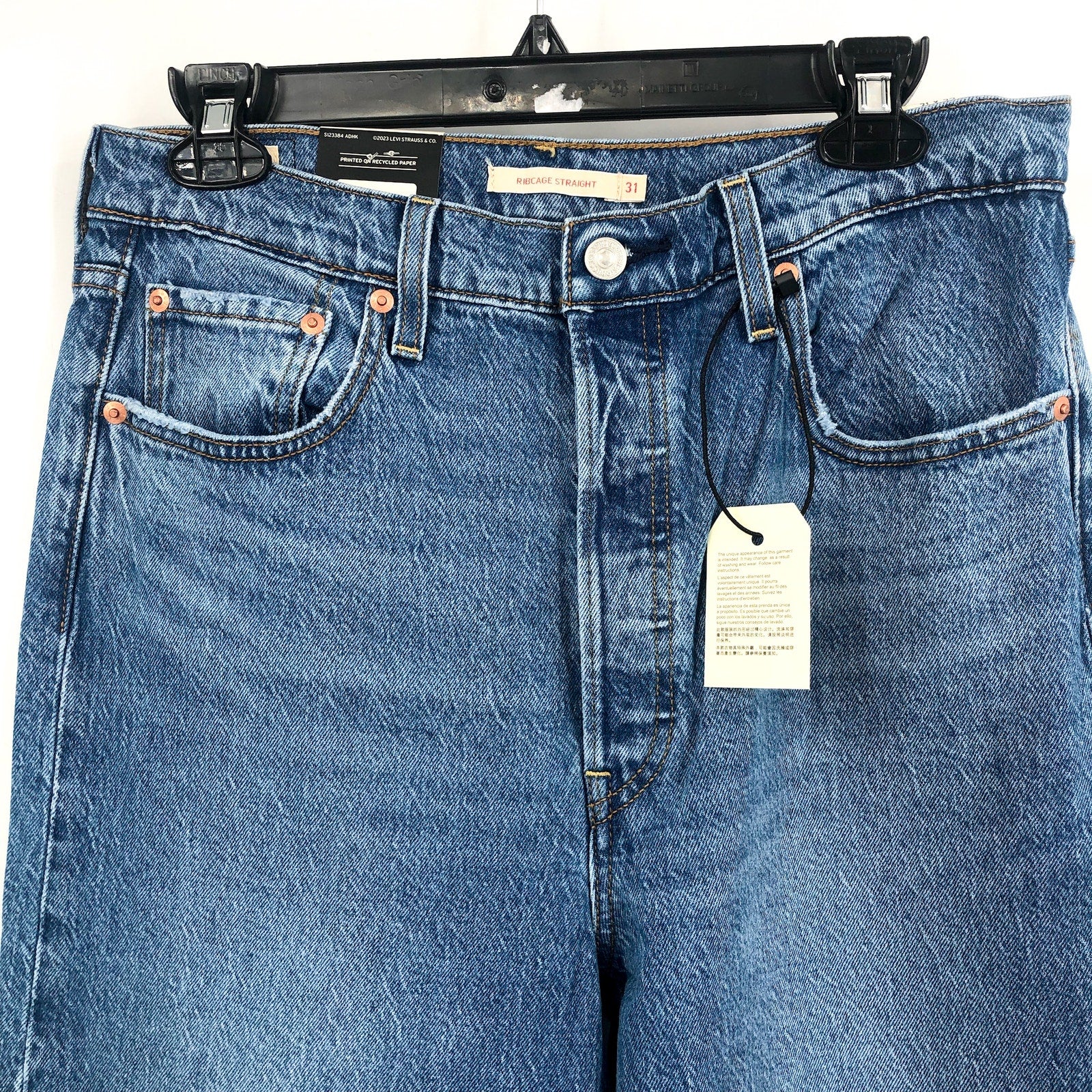 LEVI'S Womens Ribcage Straight Jeans 31x32 US 12 Blue Dance Around 790780008 NWT