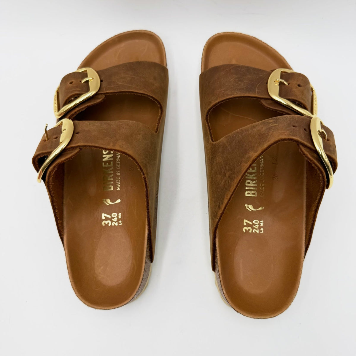 Birkenstock Womens Arizona Big Buckle Sandal EU 37 US 6 Narrow Brown Cognac NWOB