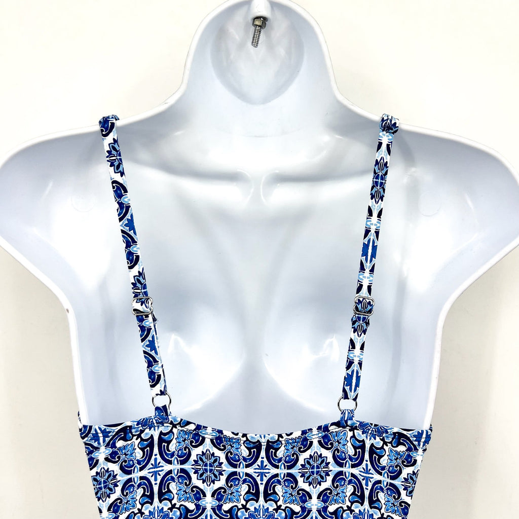 TOMMY BAHAMA Terrazzo Tile One-Piece Swimsuit Size 4 Palace Blue Tie-Front NWT