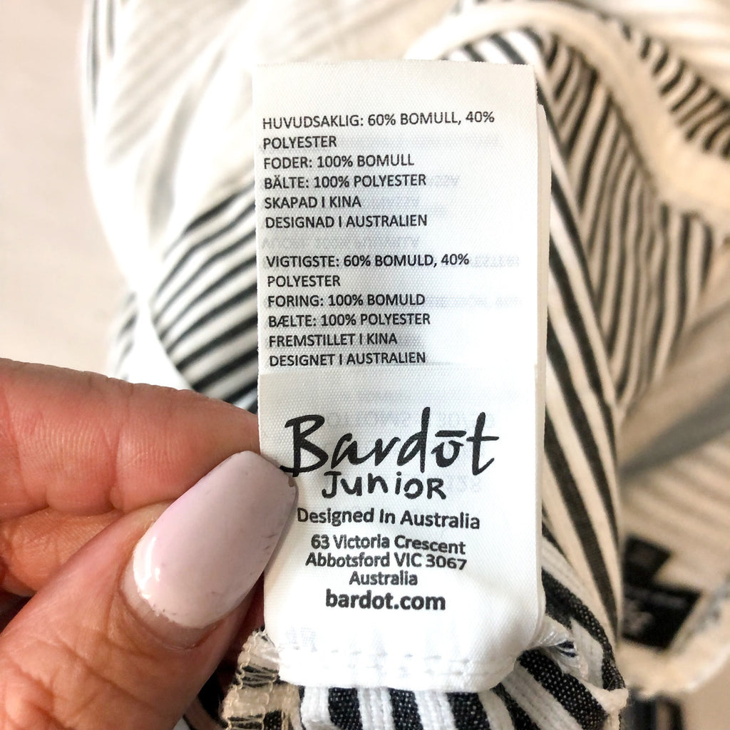 BARDOT Girls Esther Belt Playsuit Romper Medium Black White Stripe Ruffle NWT