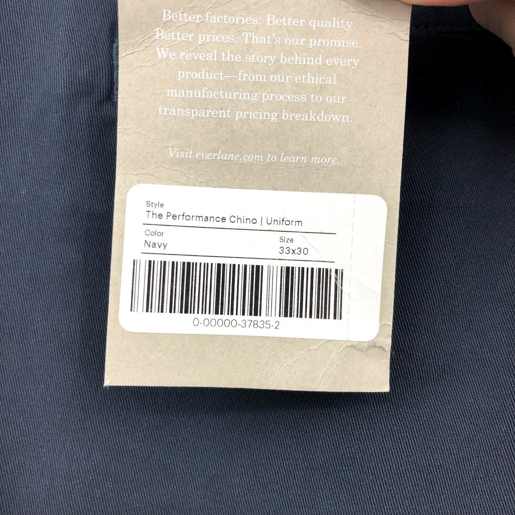 EVERLANE UNIFORM Men's Performance Slim Fit Chino Pants 33x30 Deep Navy Blue NWT