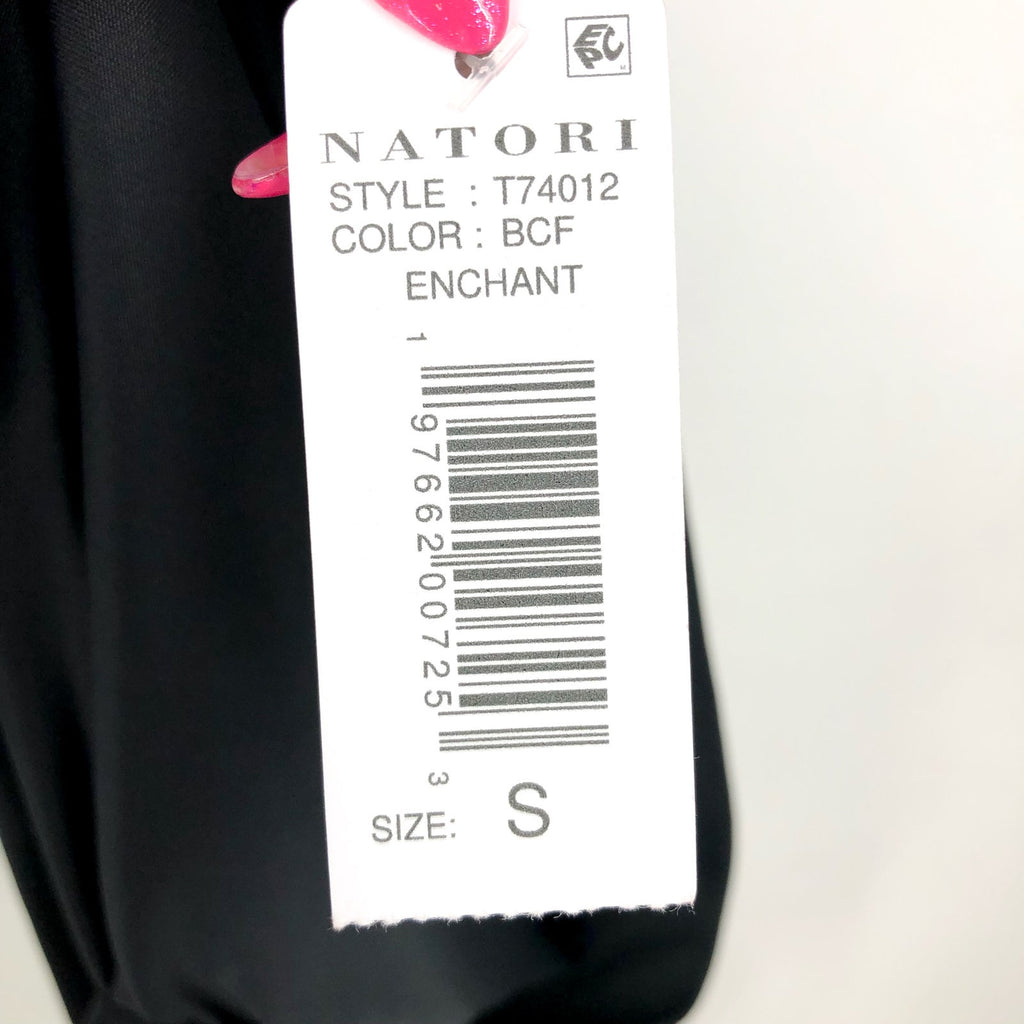 NATORI Women's Enchant Lace Trim Robe Small Black Short Sleeve Tie Waist NWT