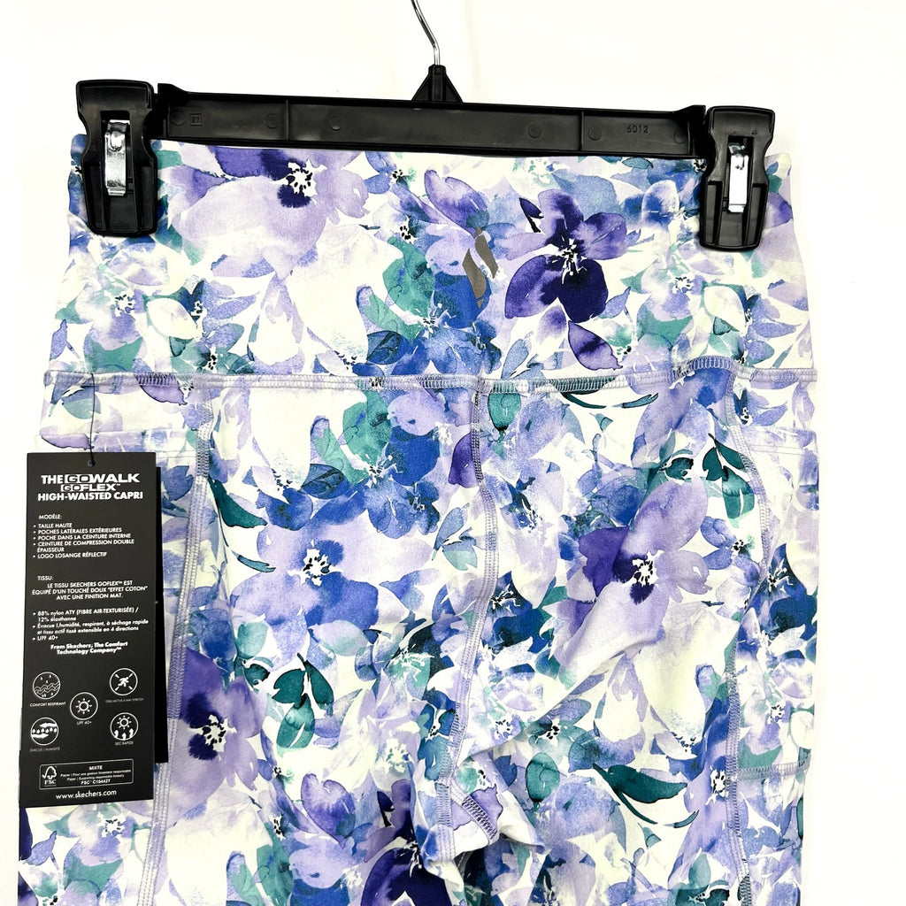 SKECHERS Gowalk Capri Leggings XS Blue Seascape Floral High Waisted NWT