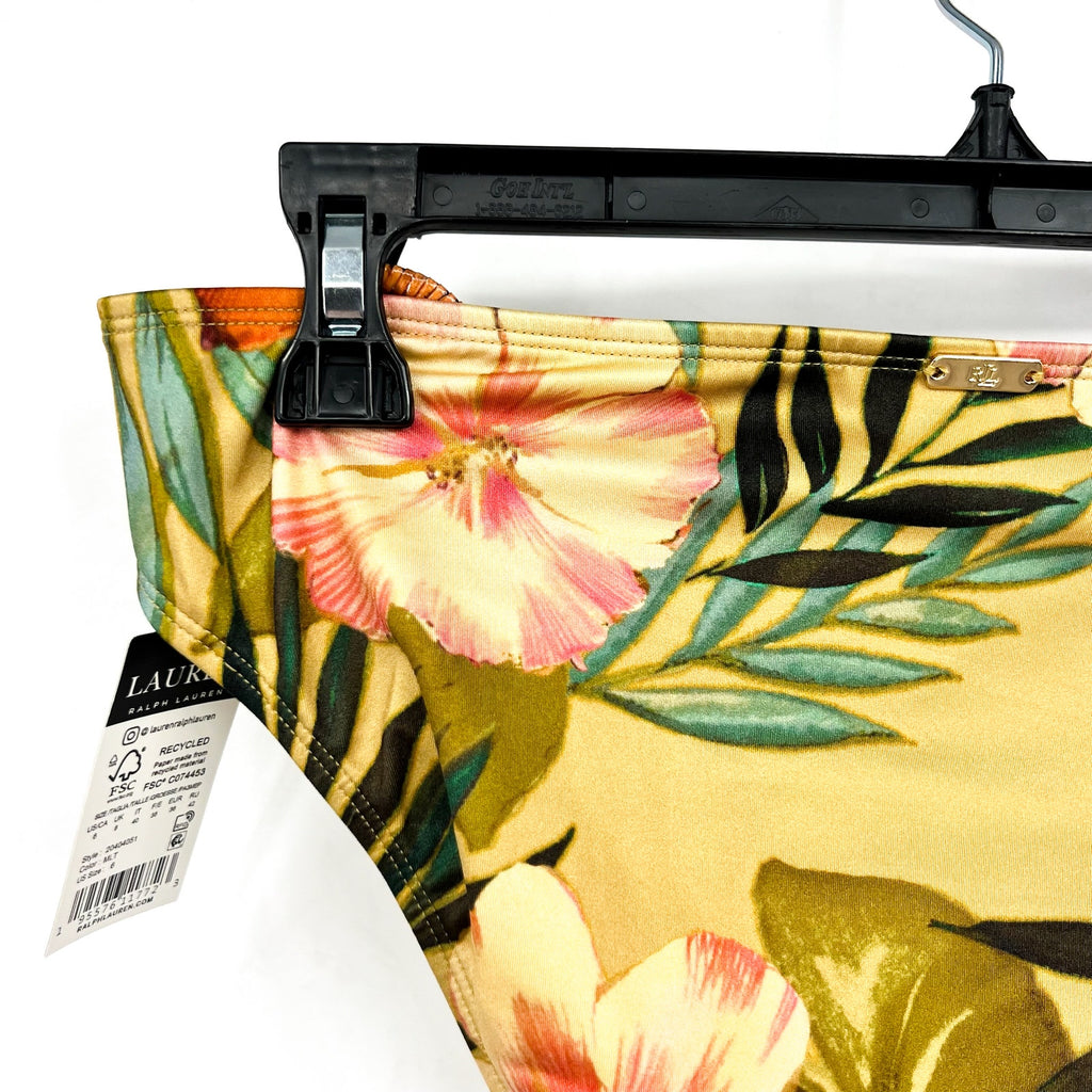 LAUREN RALPH LAUREN Island Tropical Hipster Bikini Bottom Size 6 Gold Rattan NWT