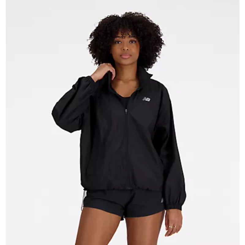 NEW BALANCE Women's Athletics Packable Jacket Large Black Hooded Lightweight NWT