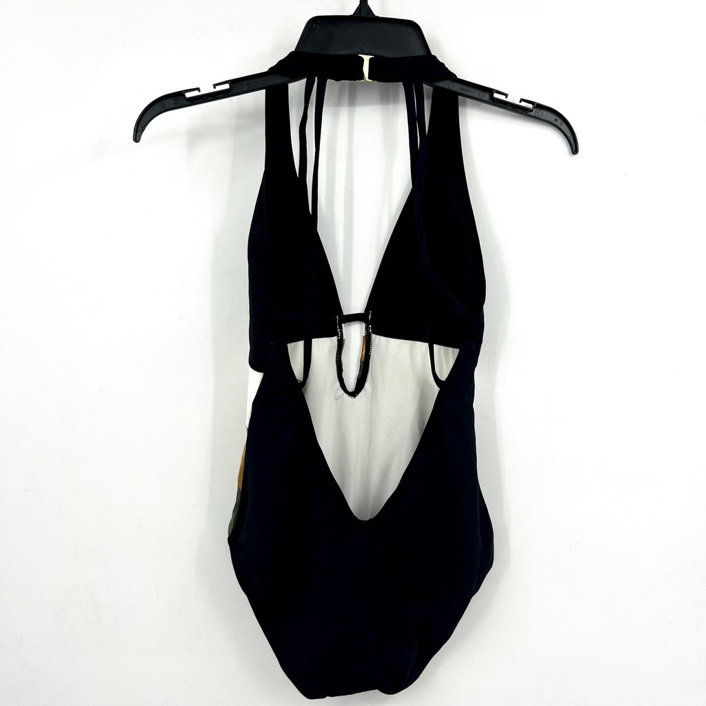 VINCE CAMUTO Gold Shimmer Blocked Punging One-Piece Swimsuit Size 4 Black NWT