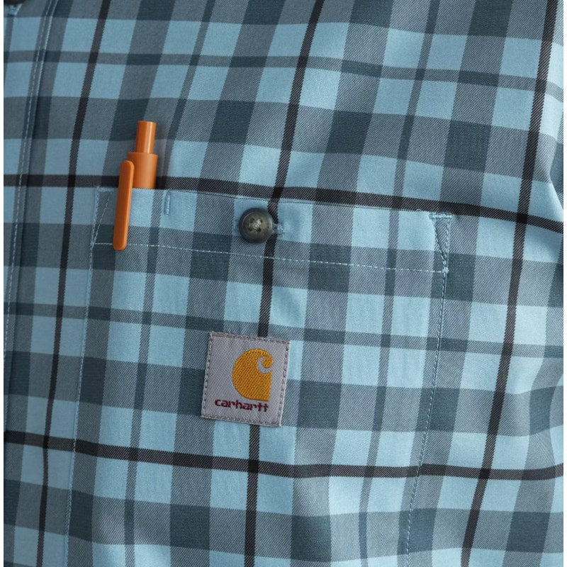 CARHARTT Men's Force Relaxed Fit Plaid Shirt Medium Storm Blue Sun Defender NWT