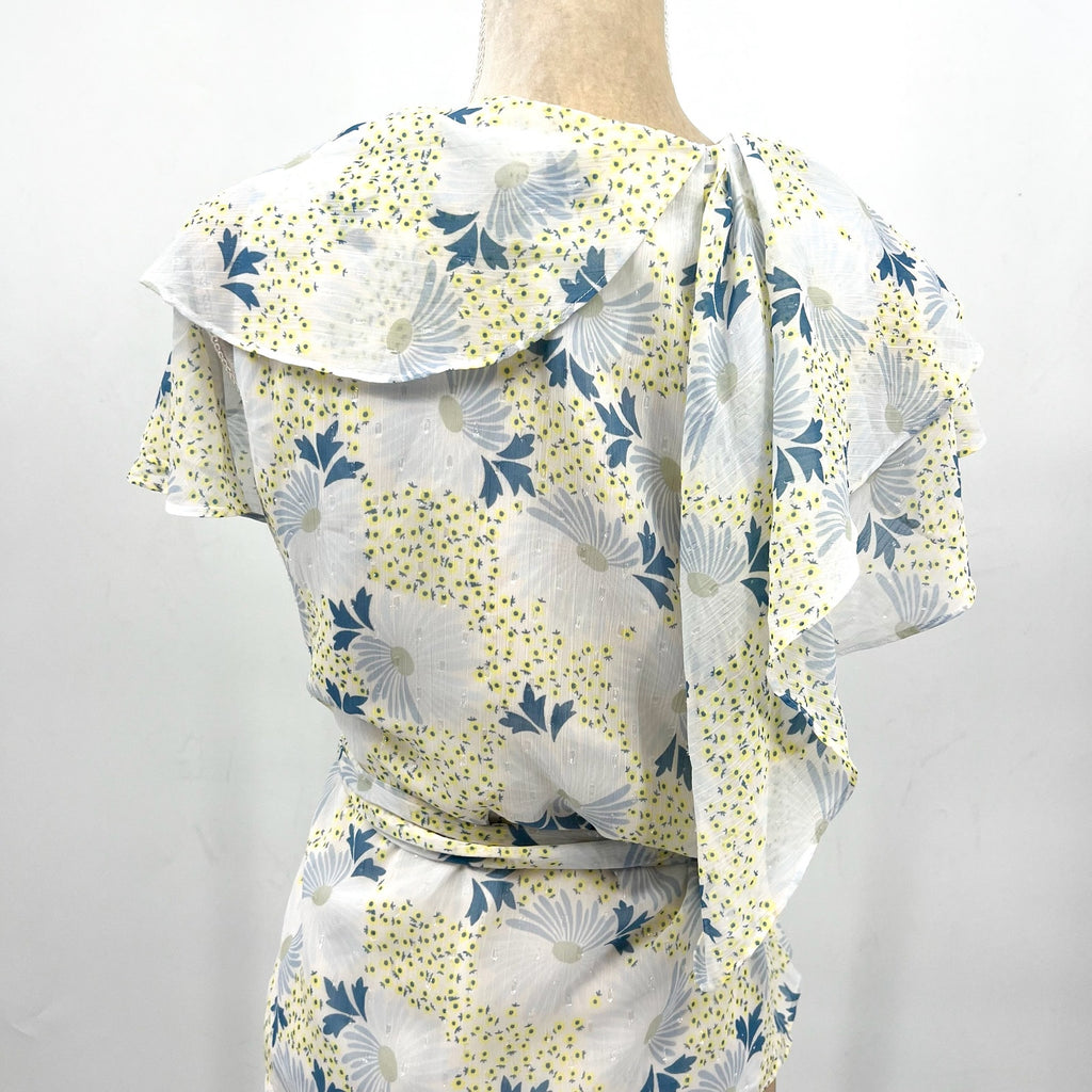 TED BAKER Women's Gemmiaa Wrap Top TED 3 US Large Sky Blue Floral Ruffle NWT