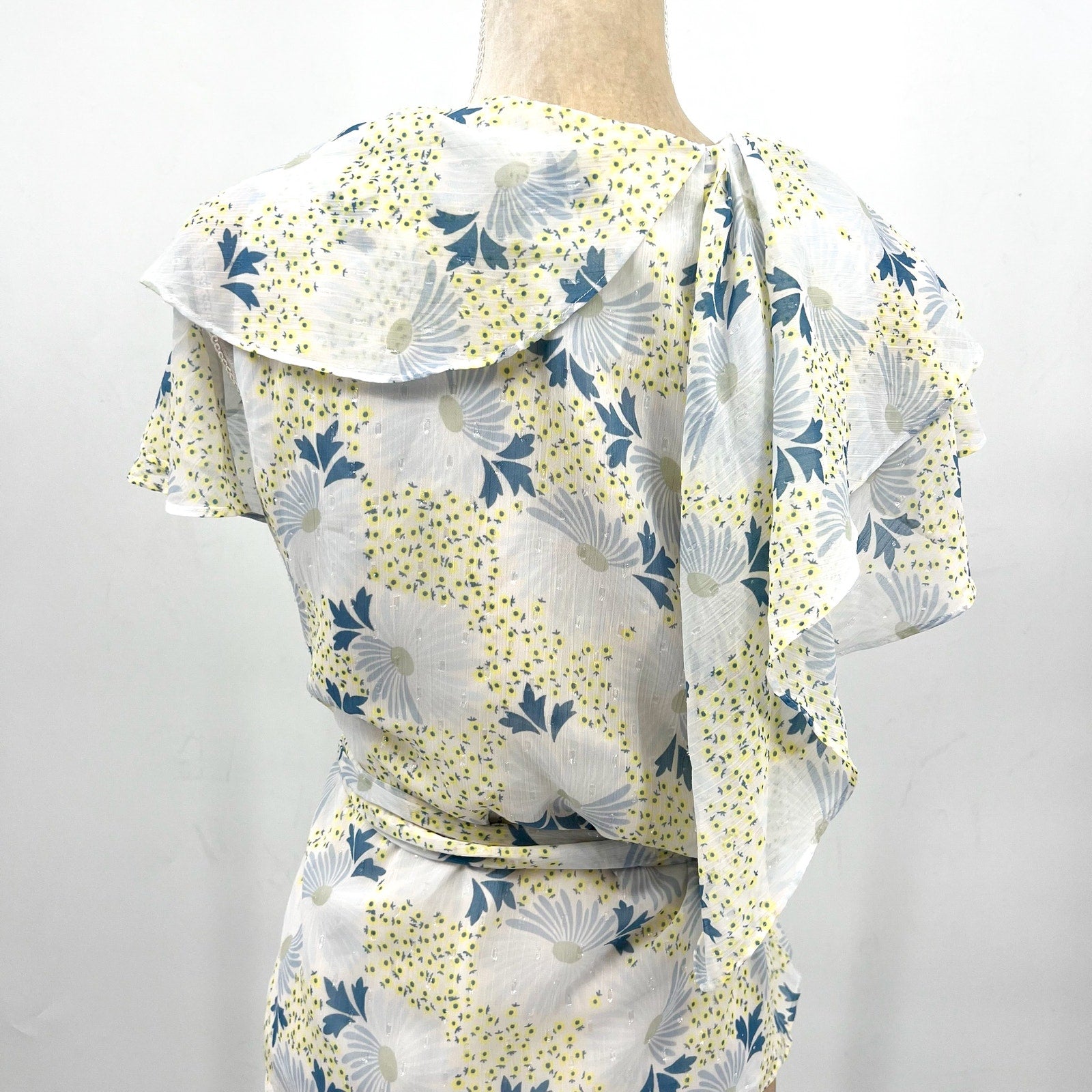 TED BAKER Women's Gemmiaa Wrap Top TED 3 US Large Sky Blue Floral Ruffle NWT