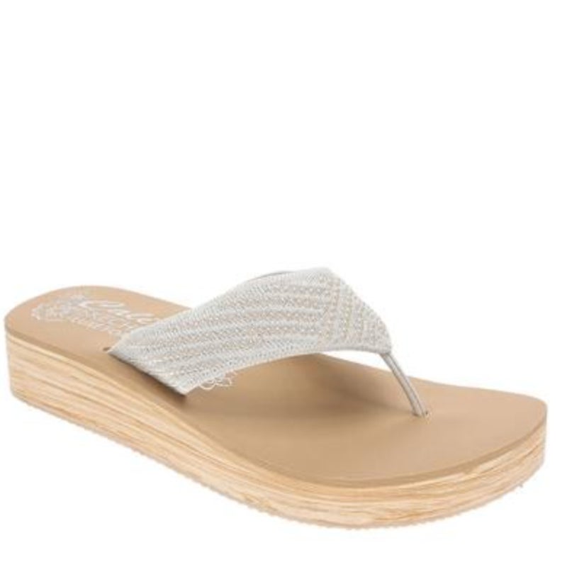 Skechers Women's Summers Mid Wedge Thong Sandals Size 10 EU 40 Off White Tan NIB