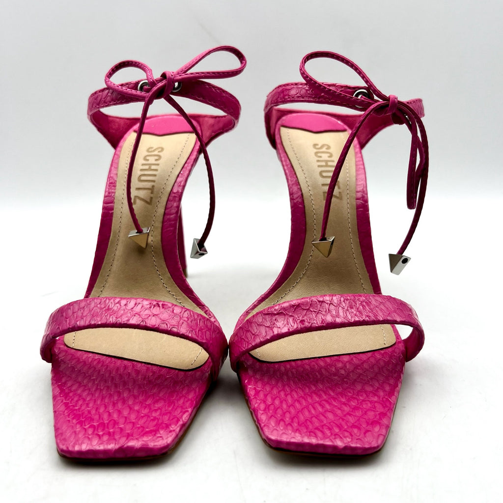 SCHUTZ Womens Mavis Heel Sandals Size 5.5 B Snake Shine Paradise Pink NIB