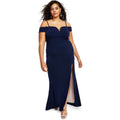 CITY STUDIO Trendy Off-The-Shoulder Gown 20W Navy Blue Rose Pink Dress Slit NWT