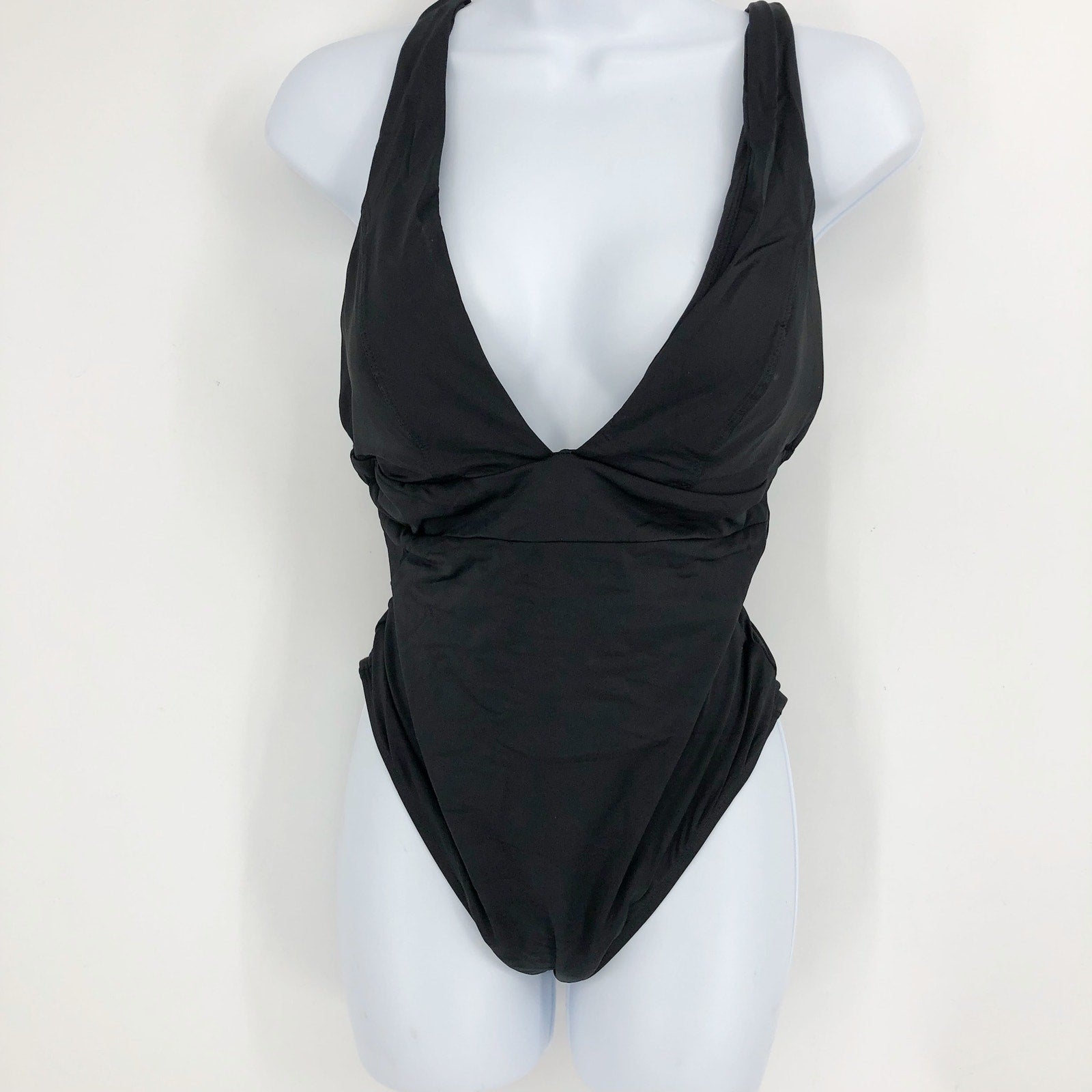 ANDIE SWIM Sardinia One Piece Swimsuit Size XL Flat Black Plunge V-Neck
