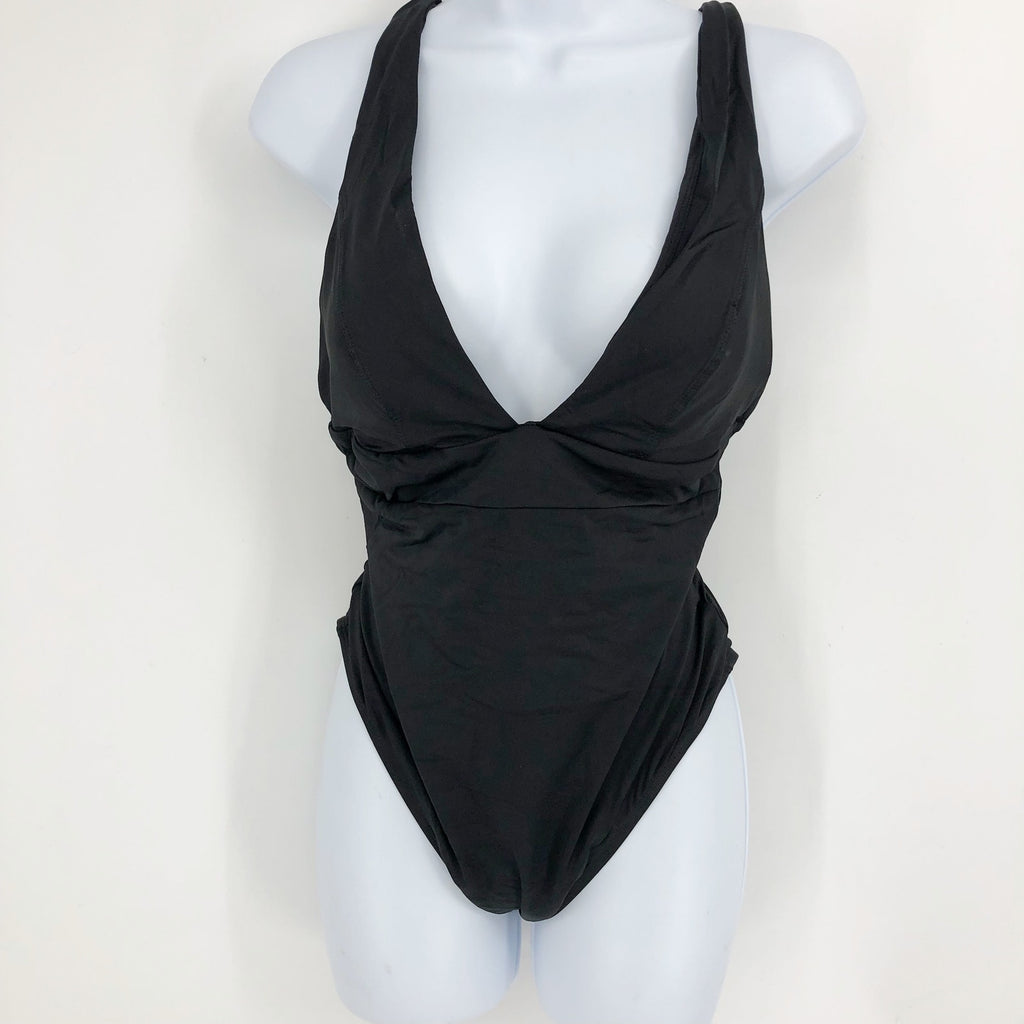 ANDIE SWIM Sardinia One Piece Swimsuit Size XL Flat Black Plunge V-Neck