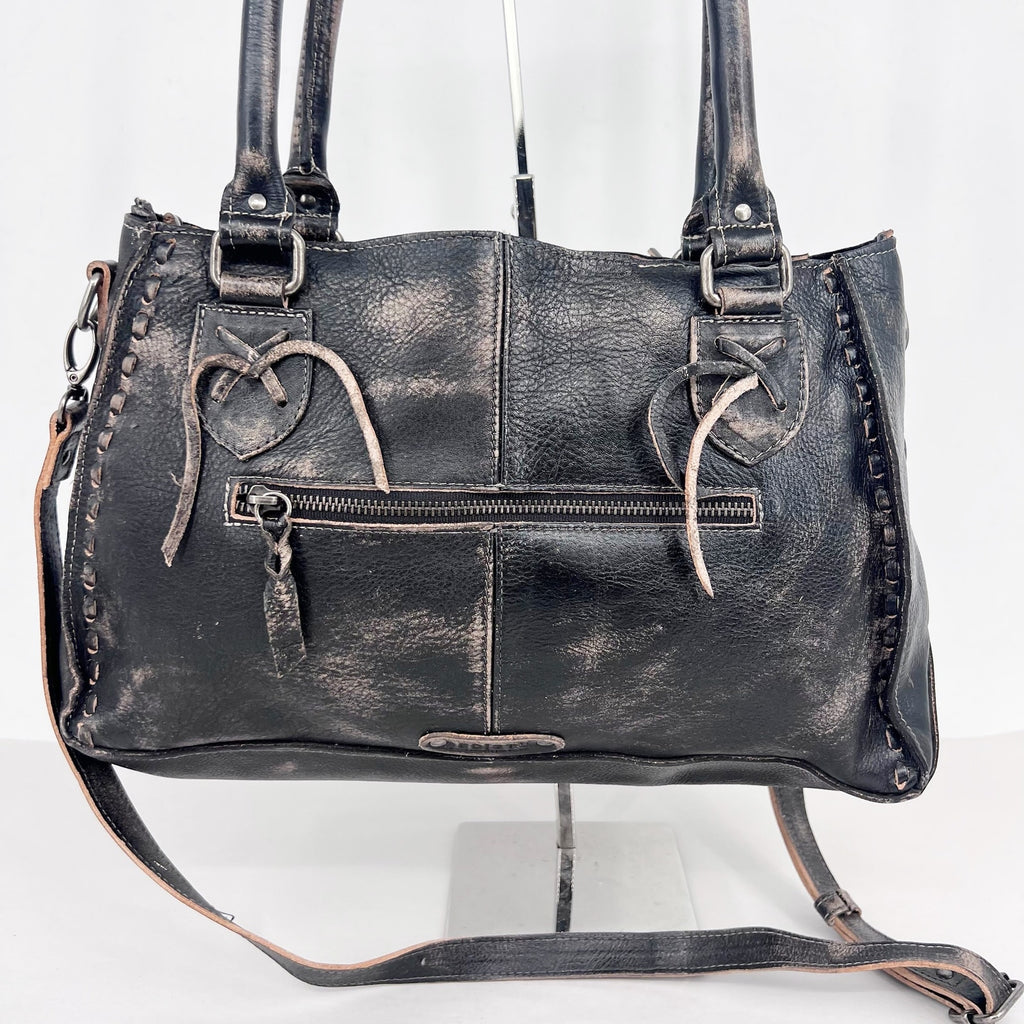 Bed Stu Rockababy Leather Shoulder Bag Washed Black Satchel Purse NWT