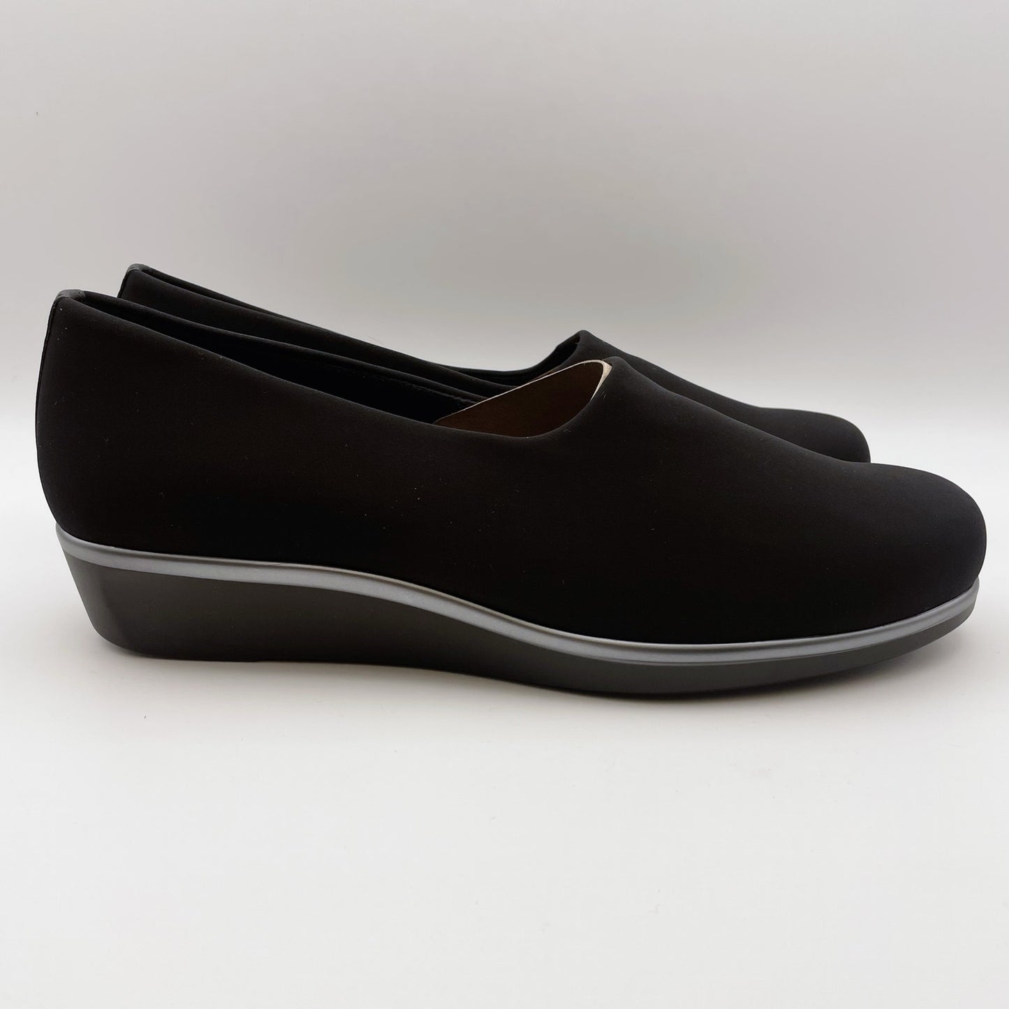 SAS Womens Bliss Slip on Wedge Loafer US 11.5 M Black Leather Lined NIB