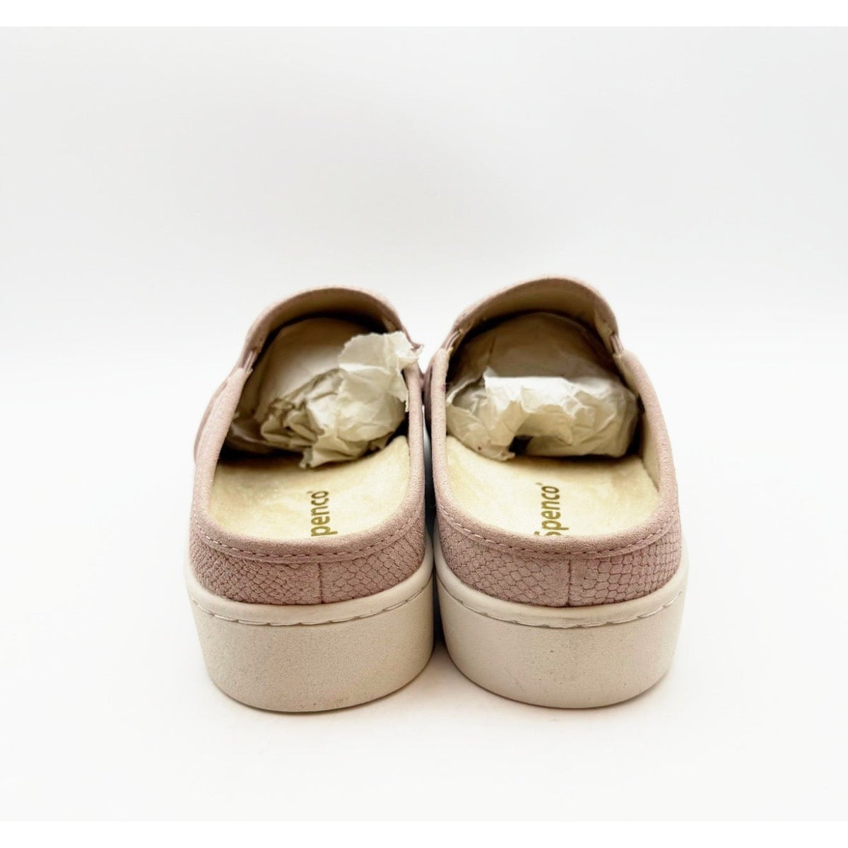 Spenco Women's Bindie Slide Slip On Shoes Size 5 Blush Pink Embossed Suede NIB