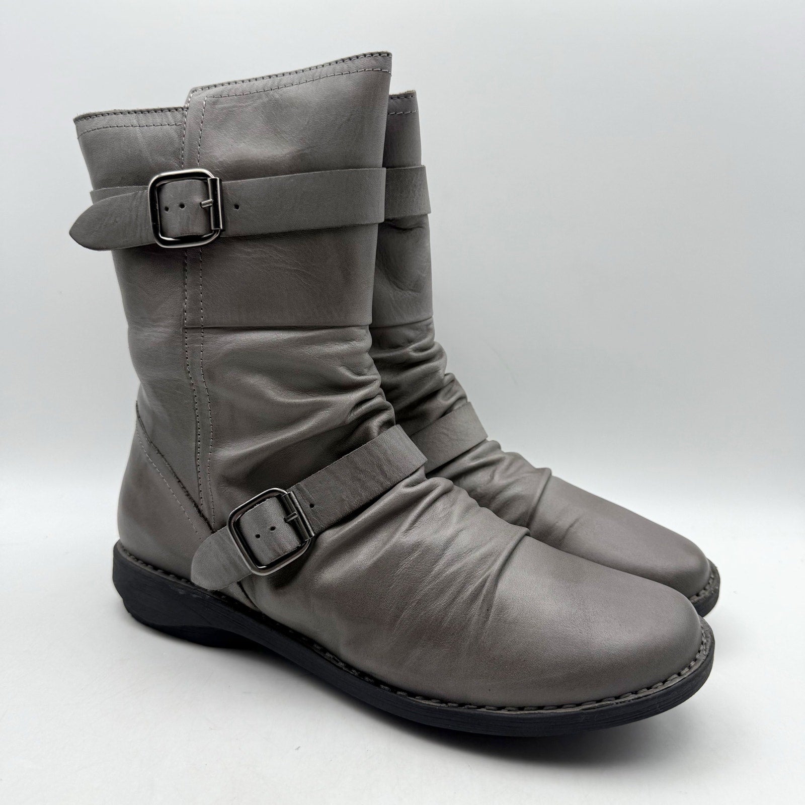 Miz Mooz Womens Pasha Mid Calf Boots EU 39 US 8.5 Grey Leather NIB