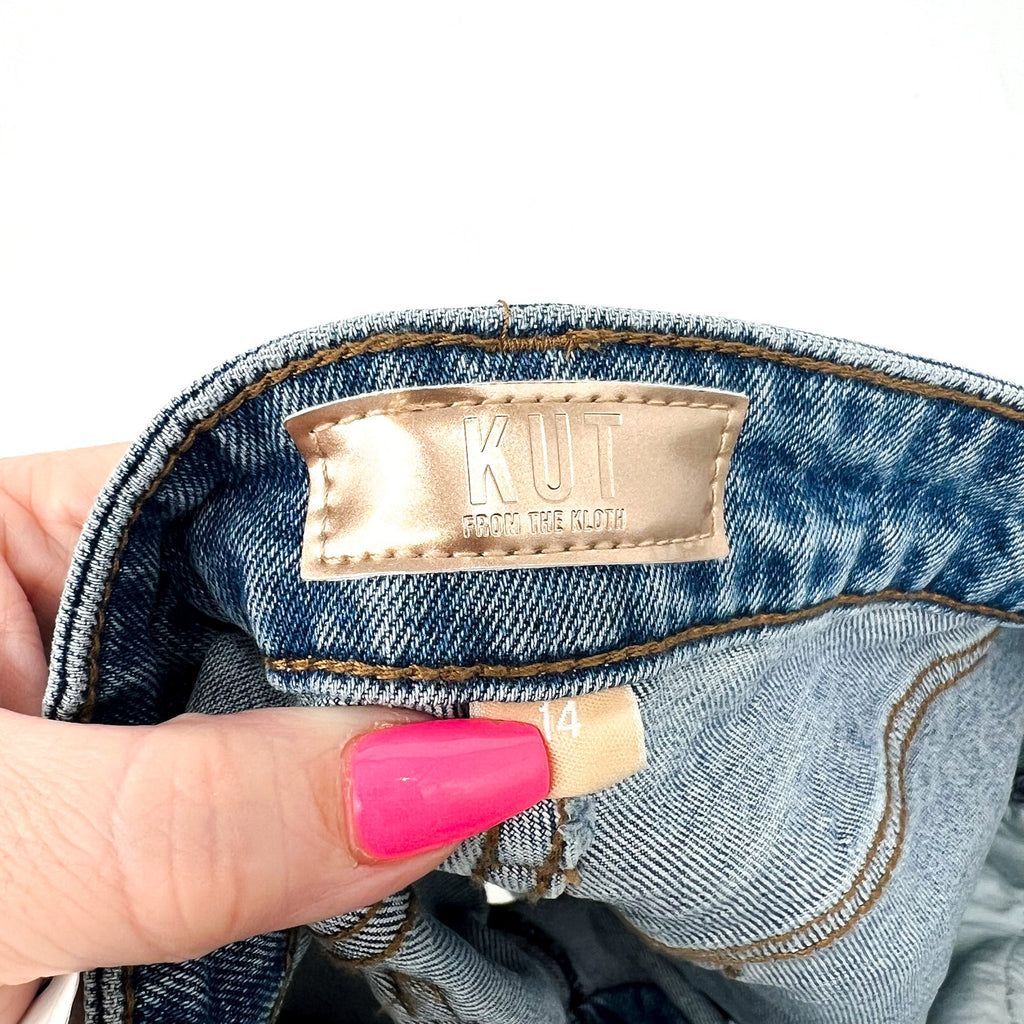 KUT FROM THE KLOTH Hailey Cut-off Denim Shorts Size 14 Focus Blue Jean NWT