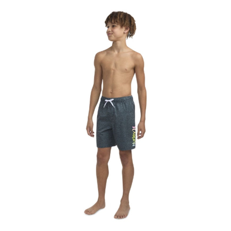 HURLEY Boys Printed Heathered Pull-On Swim Short Large Black Grey NWOT