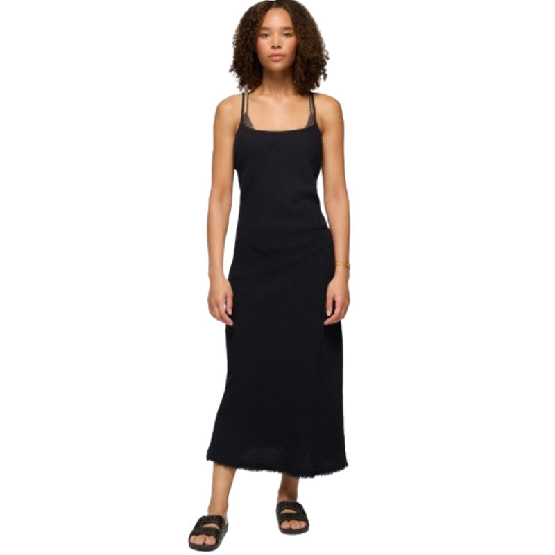 PRANA Women's Hideaways Maxi Dress XS Black Cross Back Strap Cotton Gauze NWT