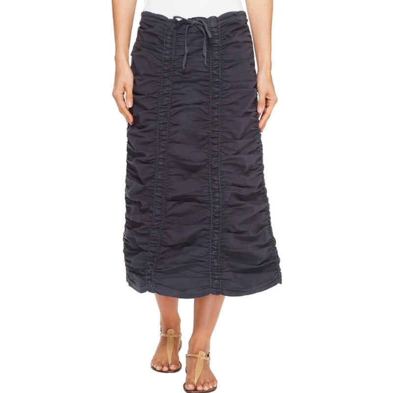 XCVI Double Shirred Panel Midi Skirt Large Charcoal Grey Stretch Poplin NWT