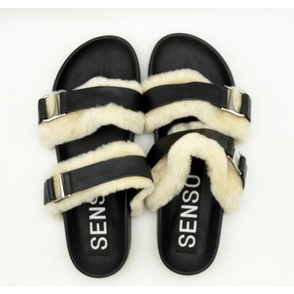 Senso Womens Dalley Slide Sandals EU 41 US 11 M Black Leather Shearling NWOB