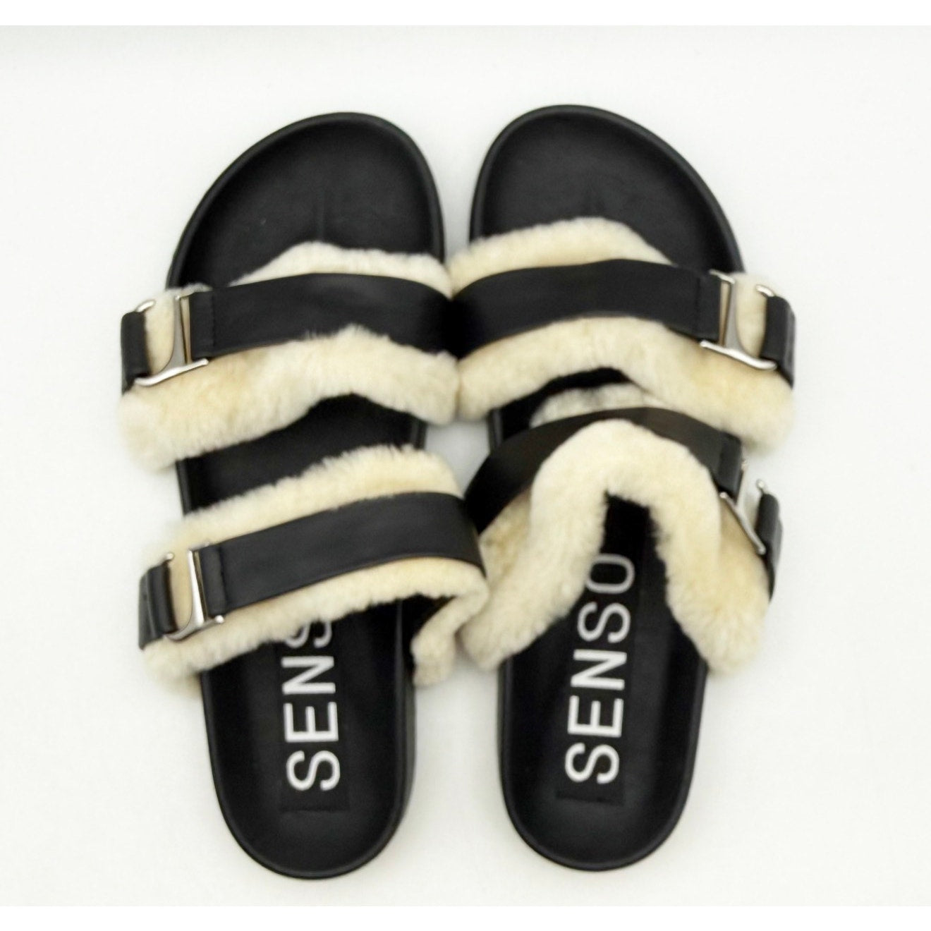 Senso Womens Dalley Slide Sandals EU 41 US 11 M Black Leather Shearling NWOB