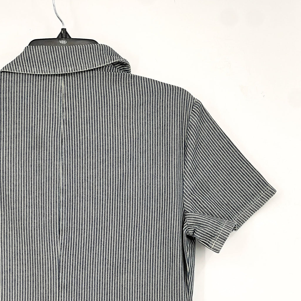 LACAUSA Women's Railroad Lucky Jumpsuit XS Blue Sea Salt Stripe Short Sleeve NWT