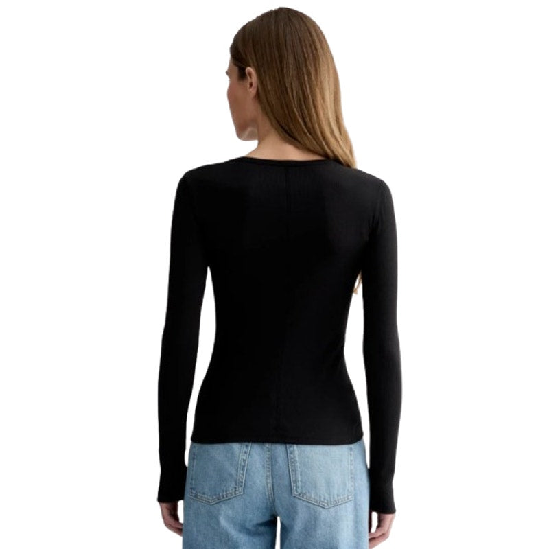 EVERLANE Womens The Luxe Rib Long-Sleeve Crew Tee Medium Black Supima Cotton NWT