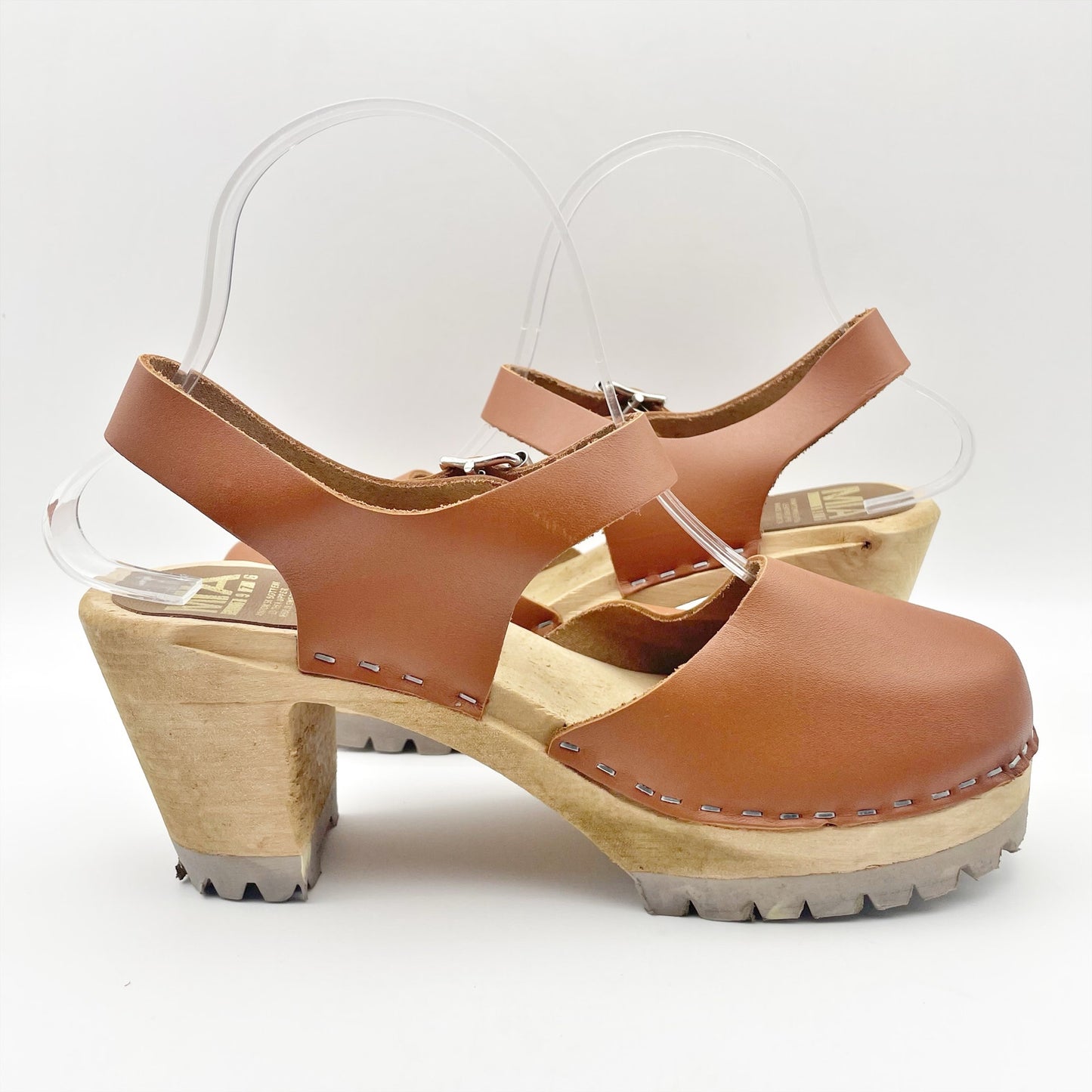 MIA Womens Abba Leather Clogs EU 38 US 8 M Brown Wooden Heel NWOB
