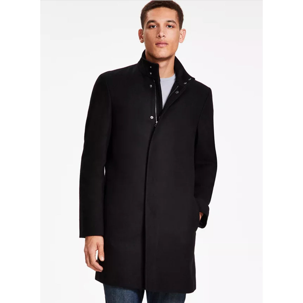 CALVIN KLEIN Men's Mayden Slim-Fit Overcoat 44R Black Wool Blend $495 NWOT