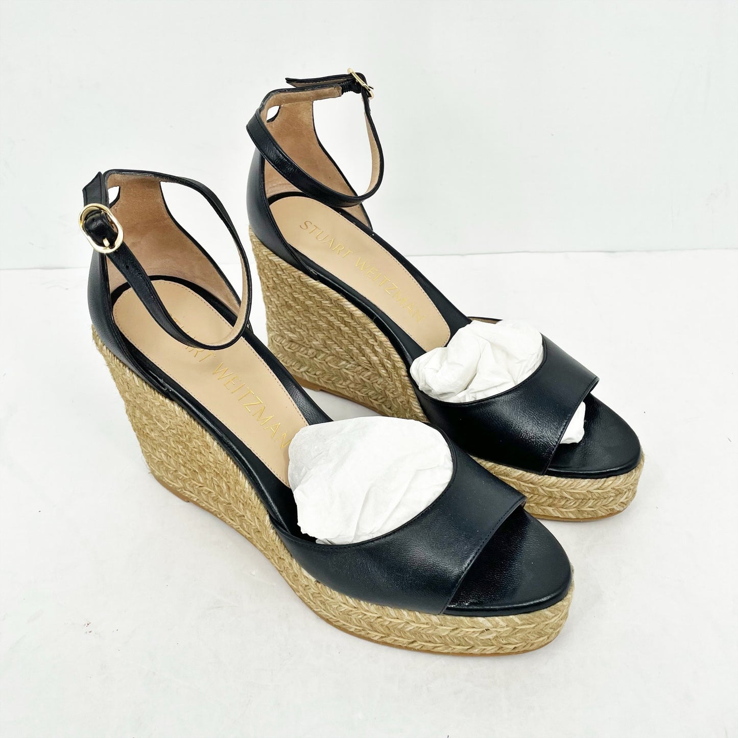 Stuart Weitzman Nudistcurve Espadrille Wedge Sandals US 10.5B Black