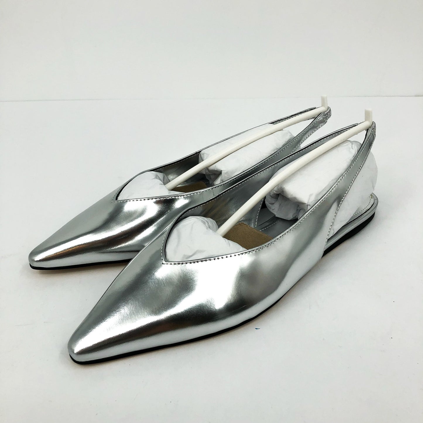 Marc Fisher Womens Graceful Slingback Flats US 7 M Silver Metallic Leather NWOB