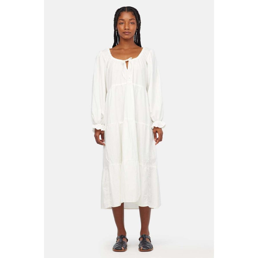 LACAUSA Women's Tate Tiered Midi Dress Small White Panna Cotta Long Sleeve NWT