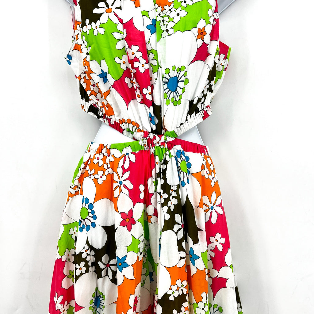 Trina Turk Womens Floral Artimo Midi Dress Medium White Multi Cut Out Casual NWT