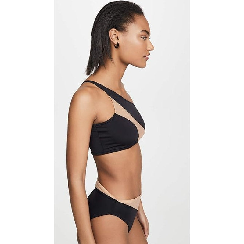 NORMA KAMALI Women's Snake Mesh Swim Bra Large Black Nude One Shoulder NWT