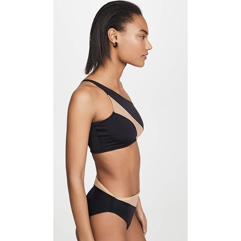 NORMA KAMALI Women's Snake Mesh Bikini Top Large Black Nude One Shoulder NWT