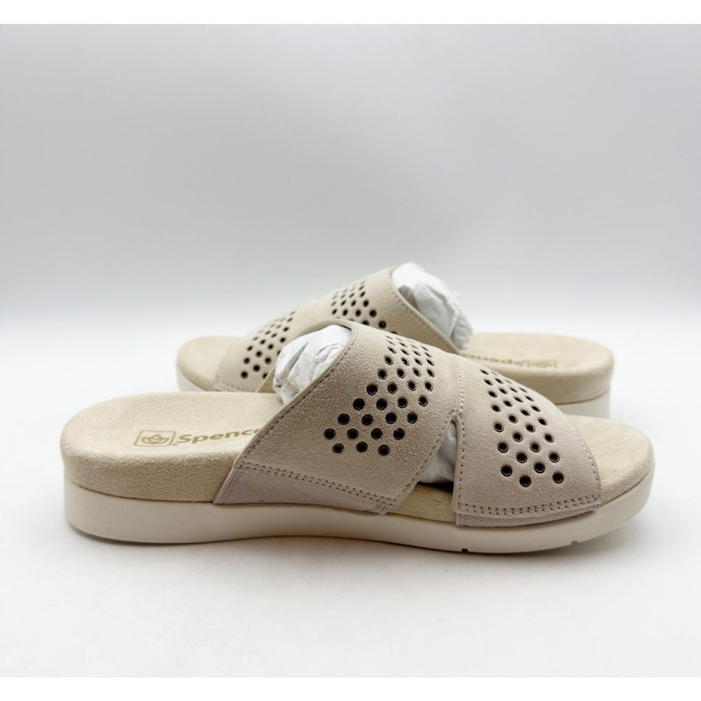 SPENCO Women's Twilight Stud Sandals Size 5.5 WIDE EU 35.5W Cream Slip On NIB