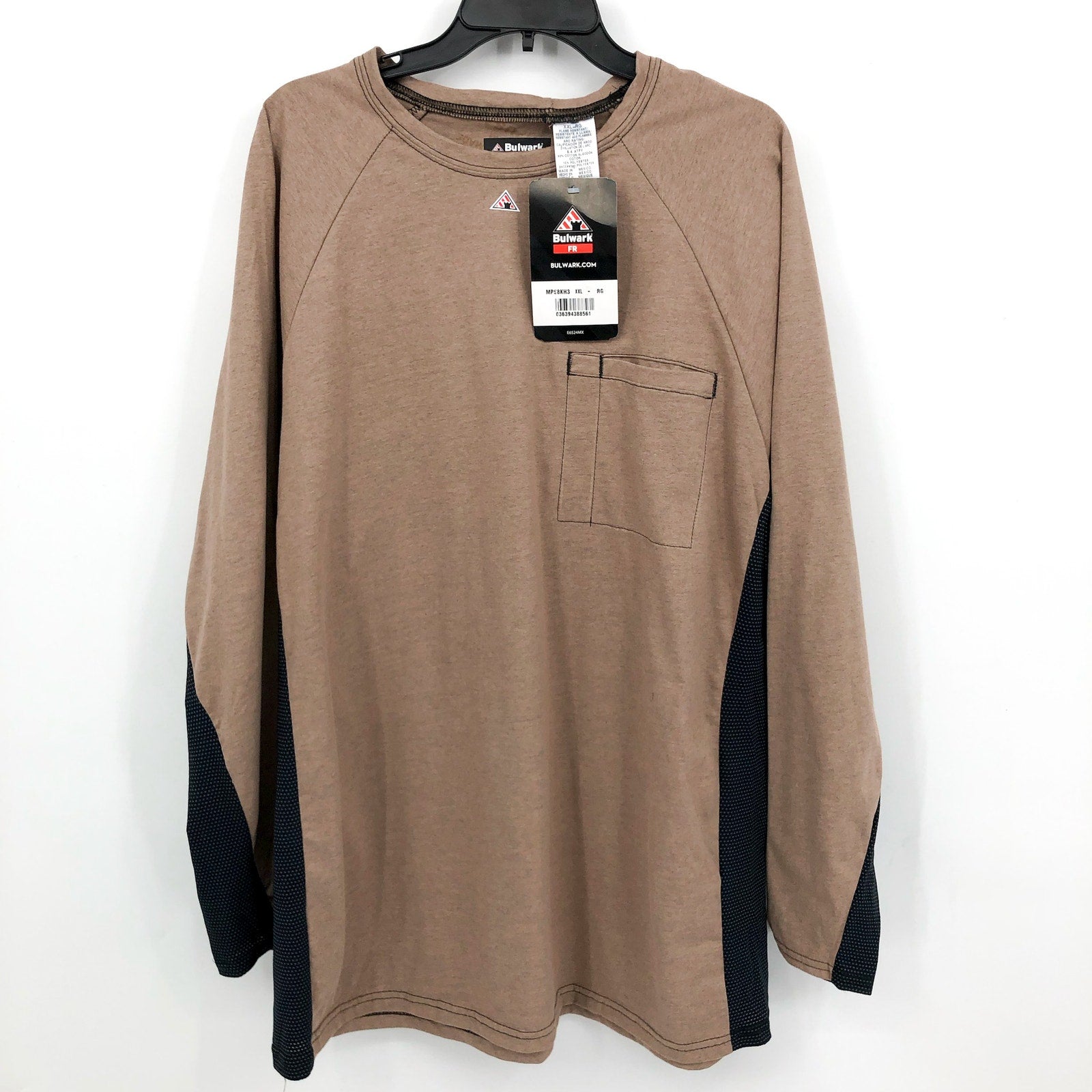 BULWARK Men’s FR Long Sleeve Shirt XXL Khaki Black Chest Pocket Base Layer NWT