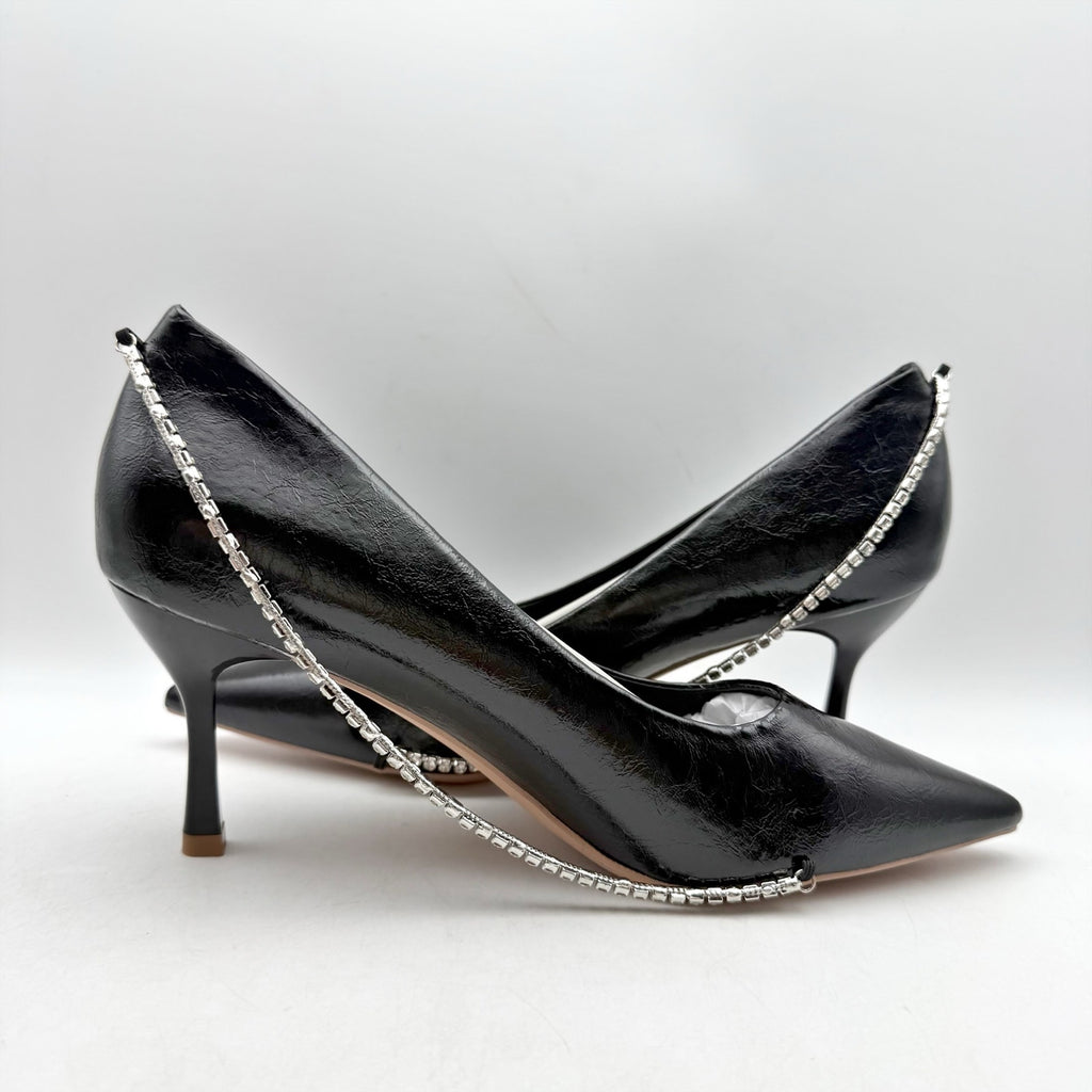 C.Paravano Womens Anna Chain Pumps EU 40 US 9.5 Black Leather NIB