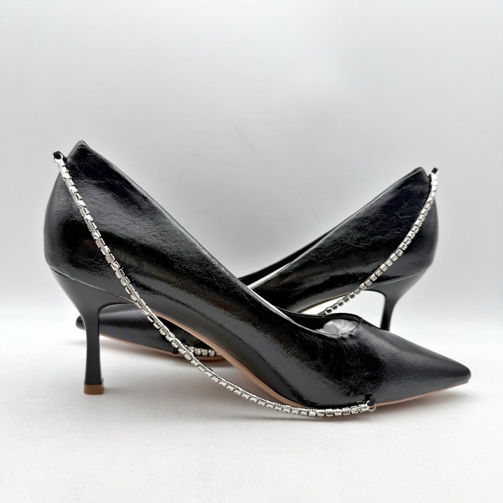 C.Paravano Womens Anna Chain Pumps EU 40 US 9.5 Black Leather NIB