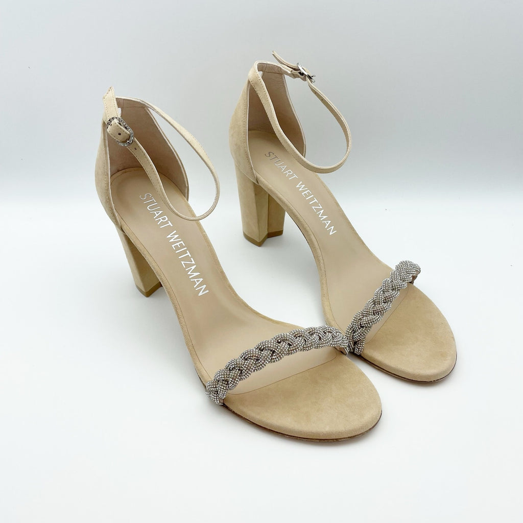 Stuart Weitzman Womens Nearlynude Highshine Sandal Size 11 Adobe Beige Heel NWOB