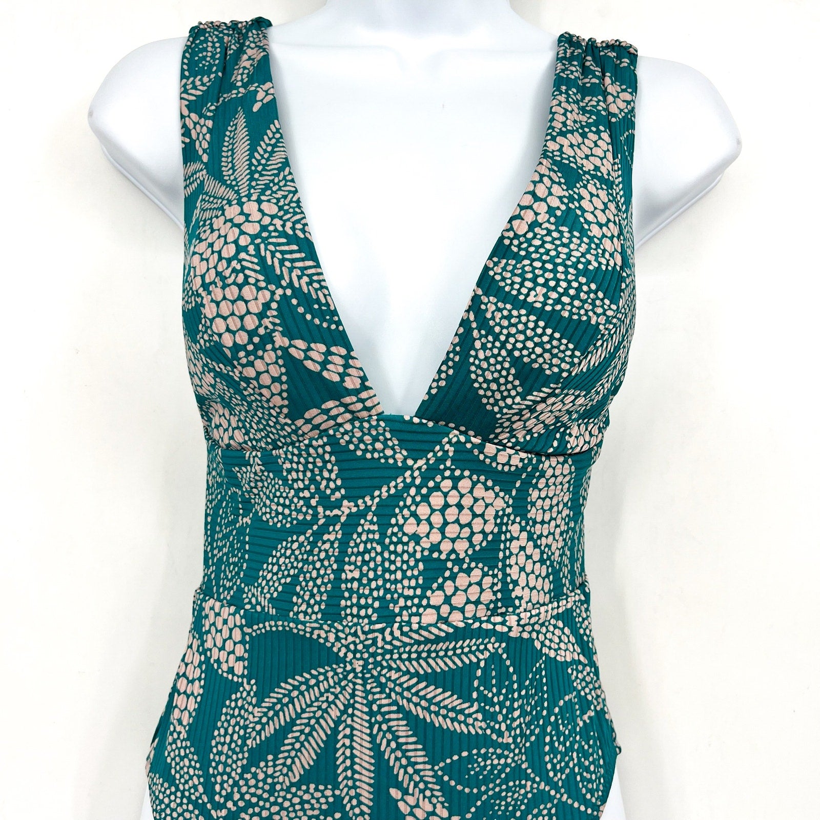 ROBIN PICCONE Women's Romy V-Plunge One-Piece Swimsuit Size 2 Green Ocean NWT