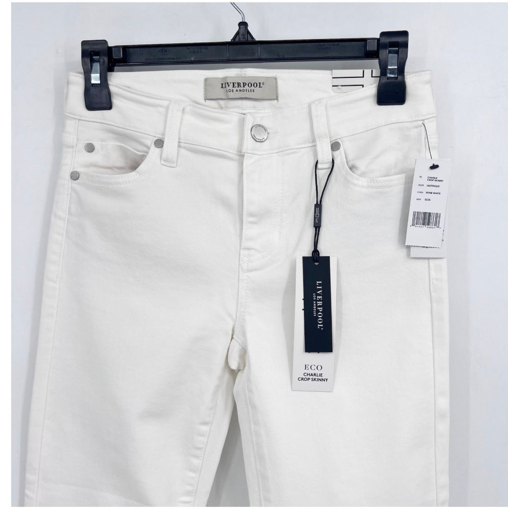 LIVERPOOL Charlie Crop Skinny Jeans Size 25 US 0 Bone White Cuff High Rise NWT