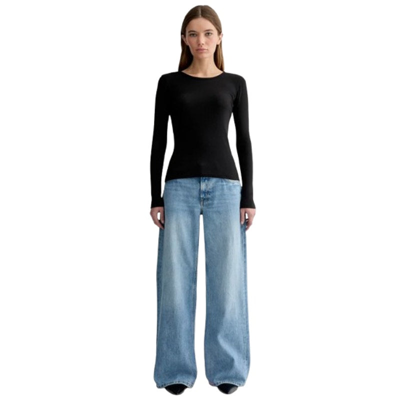 EVERLANE Womens The Luxe Rib Long-Sleeve Crew Tee Medium Black Supima Cotton NWT