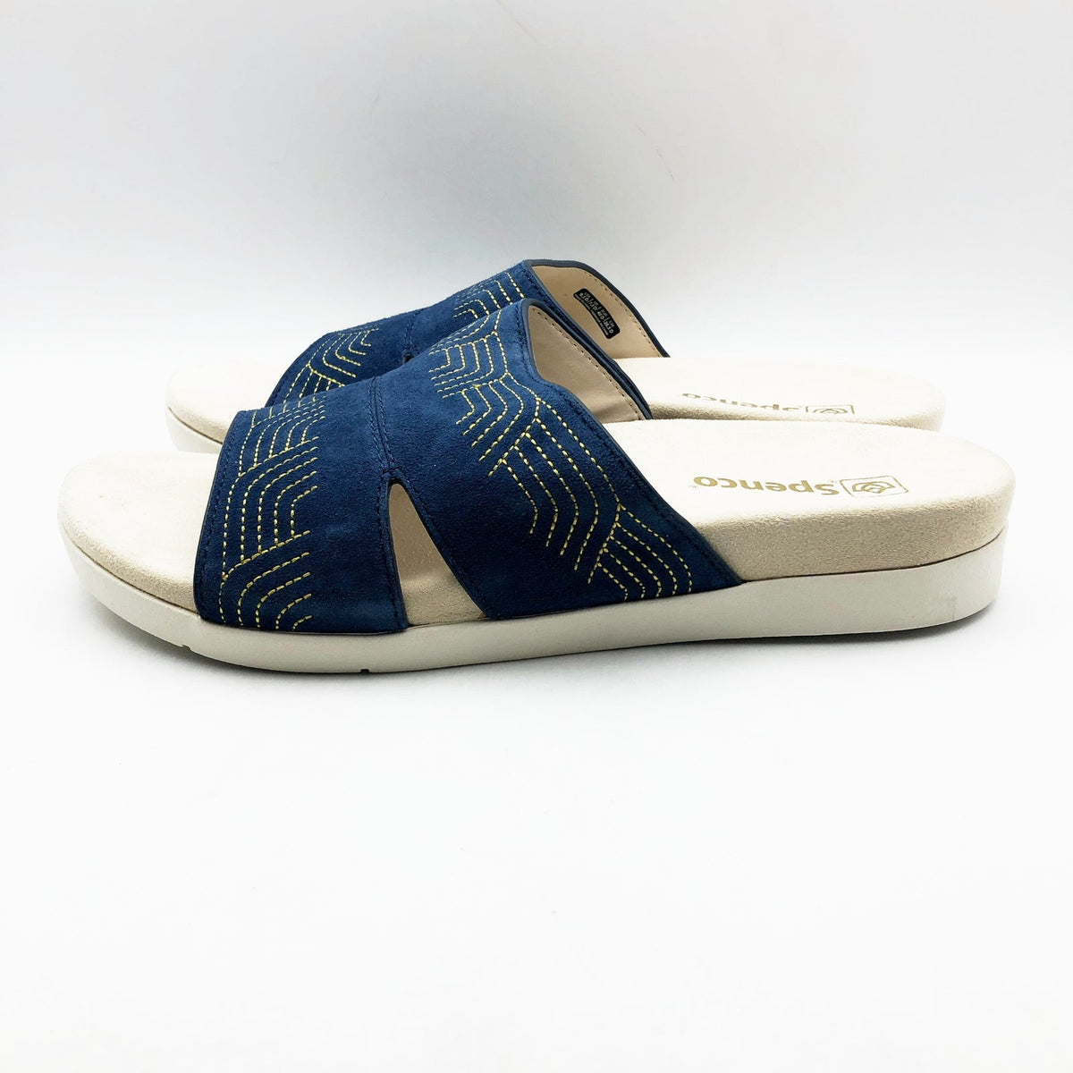 Spenco Womens Twilight Ellie Slide Sandal Size 9.5 WIDE Blue Peacoat Leather NIB