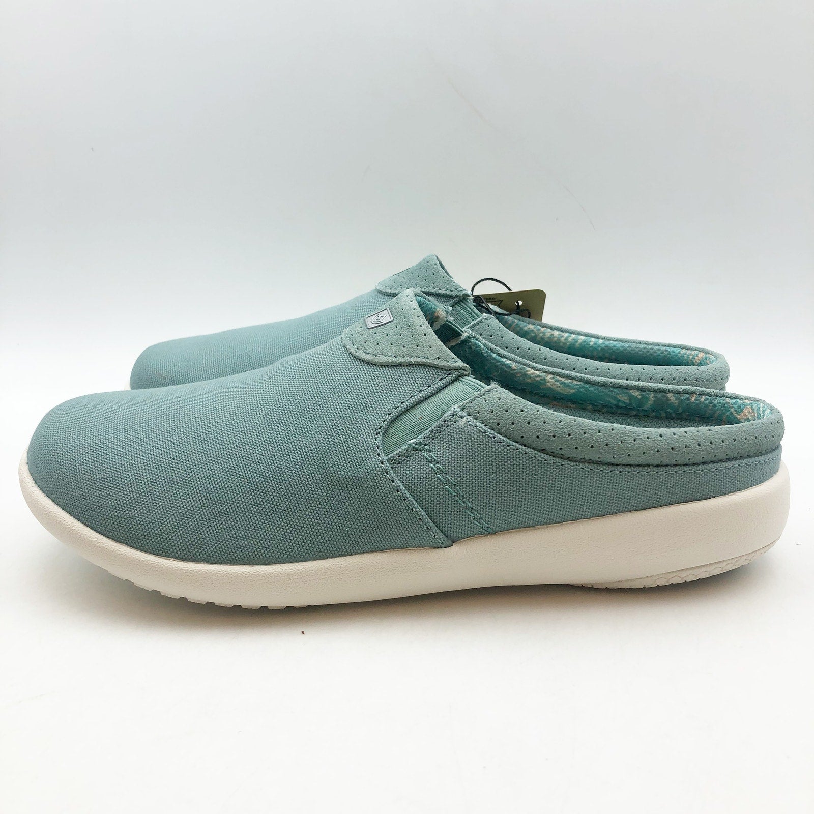 Spenco Womens SIESTA NUEVO Casual Slides Size 7.5 Mineral Blue Canvas Clogs NIB