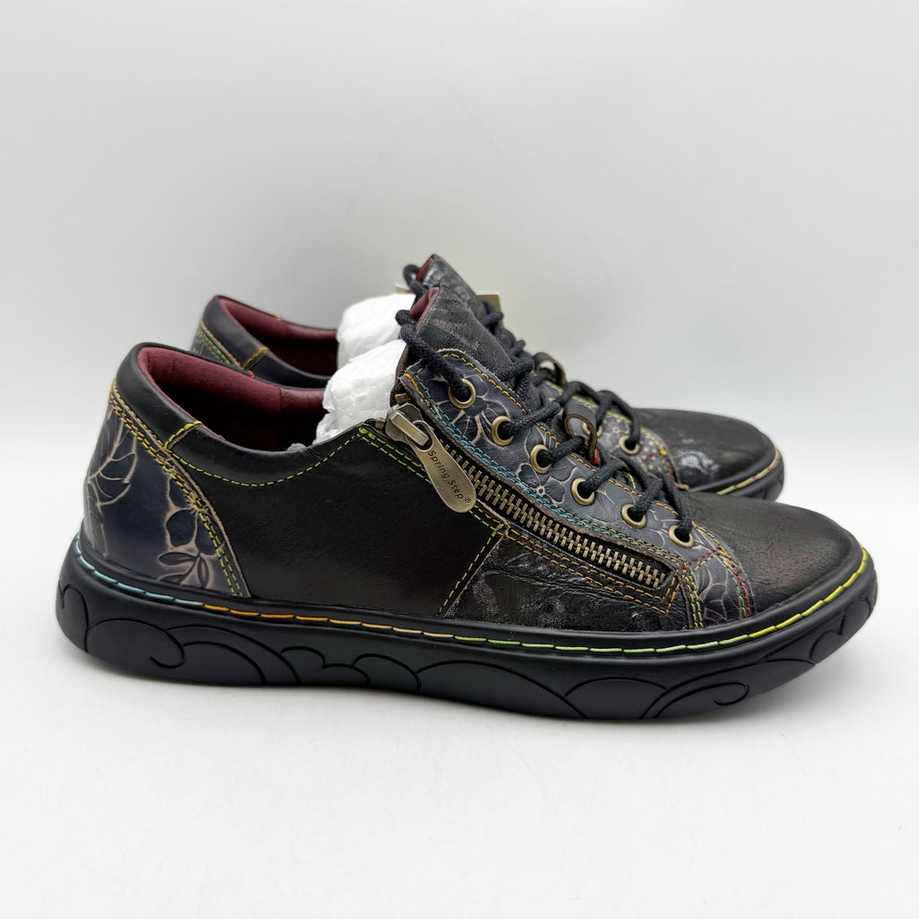 L'Artiste Womens Danli-Bloom Casual Sneakers EU 38 US 7.5-8 Black Leather NWOB