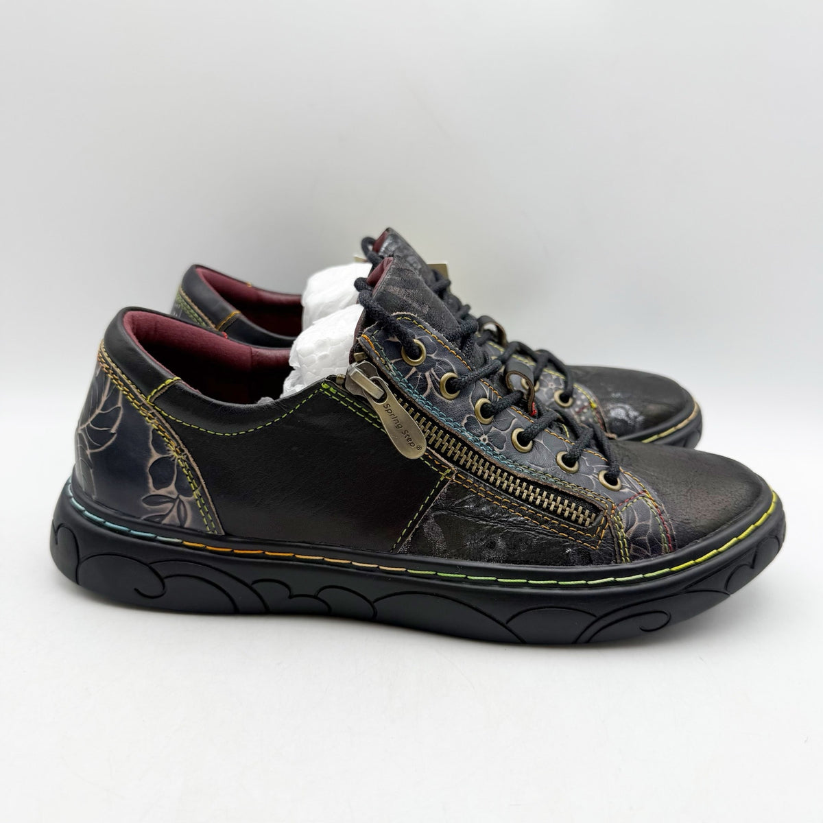 L'Artiste Womens Danli-Bloom Casual Sneakers EU 38 US 7.5-8 Black Leather NWOB